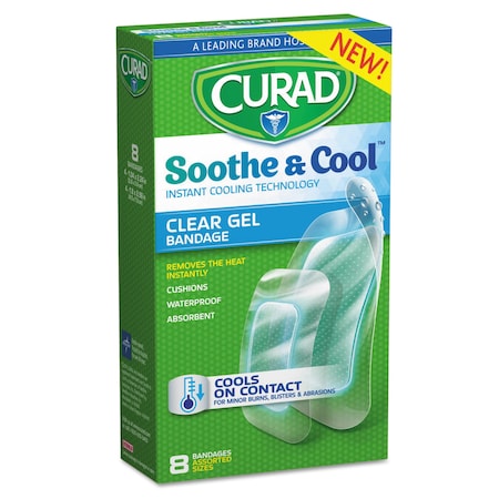 Curad Soothe and Cool Clear Gel Bandages, Assorted, Clear, PK8 CUR5236